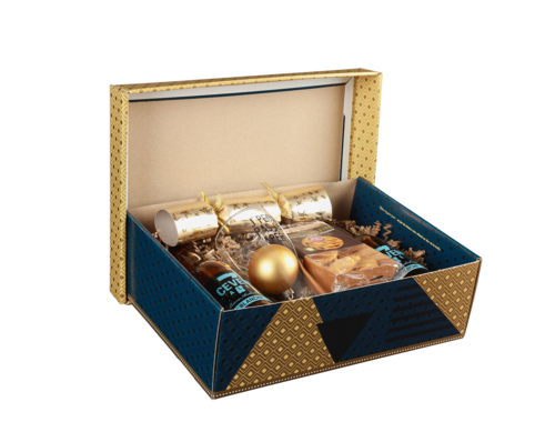 Product image Verona gold/blue decorated cardboard lid box 33.5x25x11cm- FSC®7