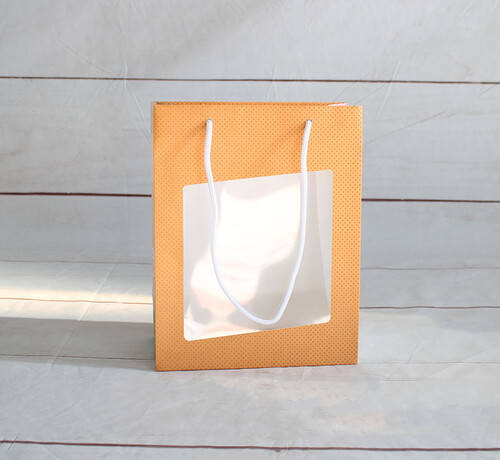 Product image Granada orange kraft paper bag for local product 22x11x28cm plastic windows